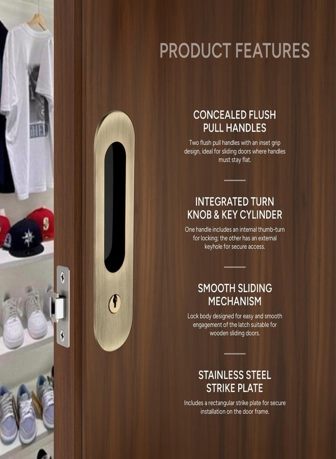 LAPO Sliding Door Lock | Zinc Alloy | Premium Antique Black Finish | Fits 35mm-50mm Door Thickness | Heavy Duty Handle with Privacy Lock for Wooden & Metal Sliding Doors | Home & Office Use - Image 4